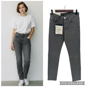 BLK DNM NYC Womens Button Fly Straight Jeans 26x30 Size 2 Gray Denim NEW